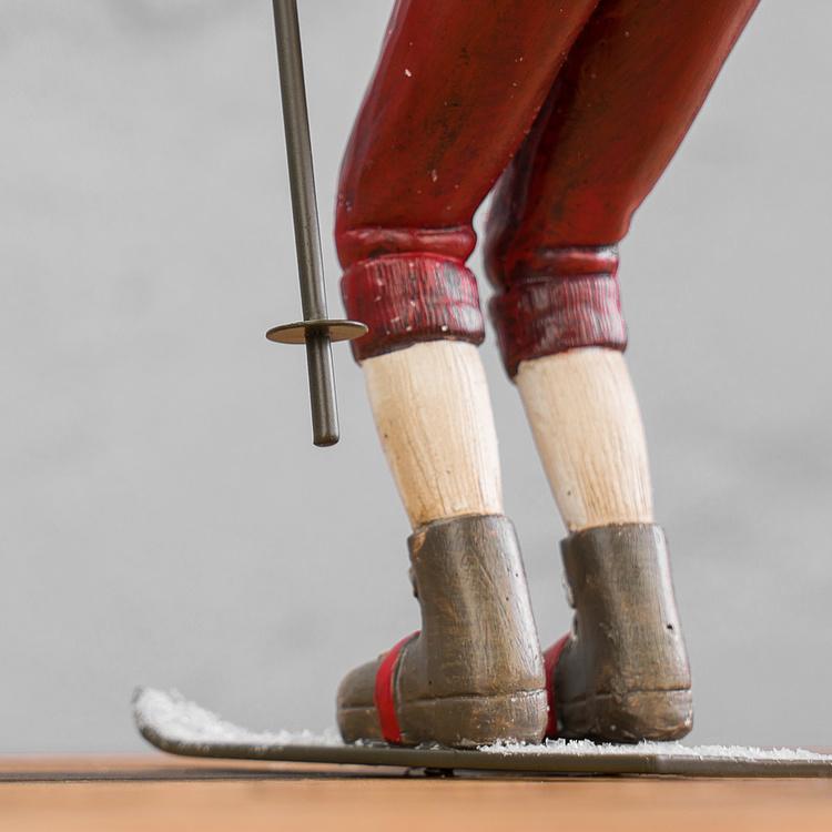 Новогодняя фигурка Олень на лыжах Skiing Deer Cream Burgundy 28,5 cm