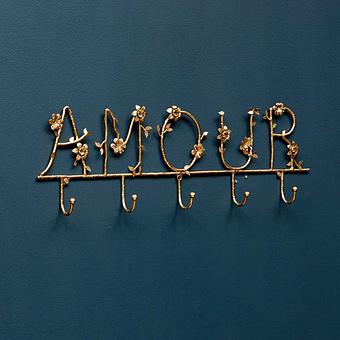 Amour With Flowers Wall Coat Rack 5 Hooks