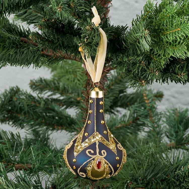 Ёлочная игрушка Синий кулон с золотым узором Pendant Blue Gold 13 cm