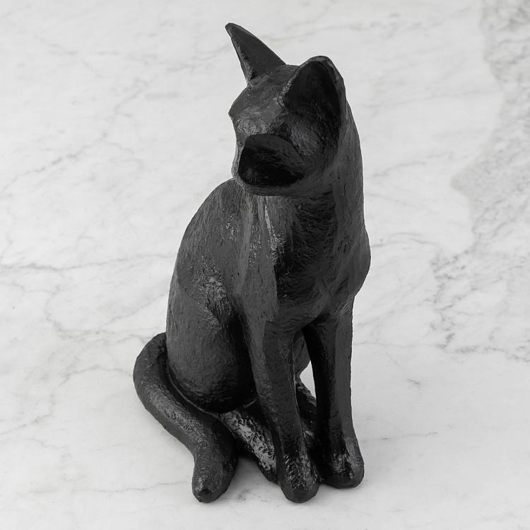 Статуэтка Чёрный кот сидящий Cat Figurine Shiny Black Patina