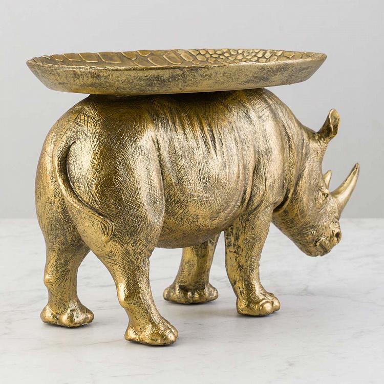 Подставка для мелочей и украшений Золотистый винтажный носорог Antique Gold Rhinoceros With Tray