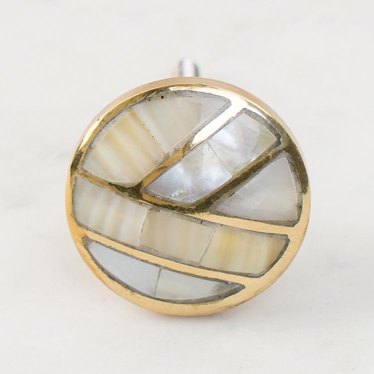 Мебельная ручка с перламутровой инкрустацией Ар-деко Art Deco Solid Brass Pearl Knob