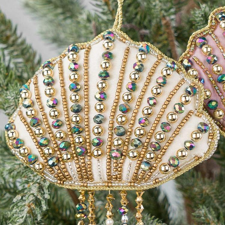 Набор из двух ёлочных игрушек Вышитые бисером медузы Set Of 2 Embroidered Beaded Jellyfish Purple Gold 20 cm
