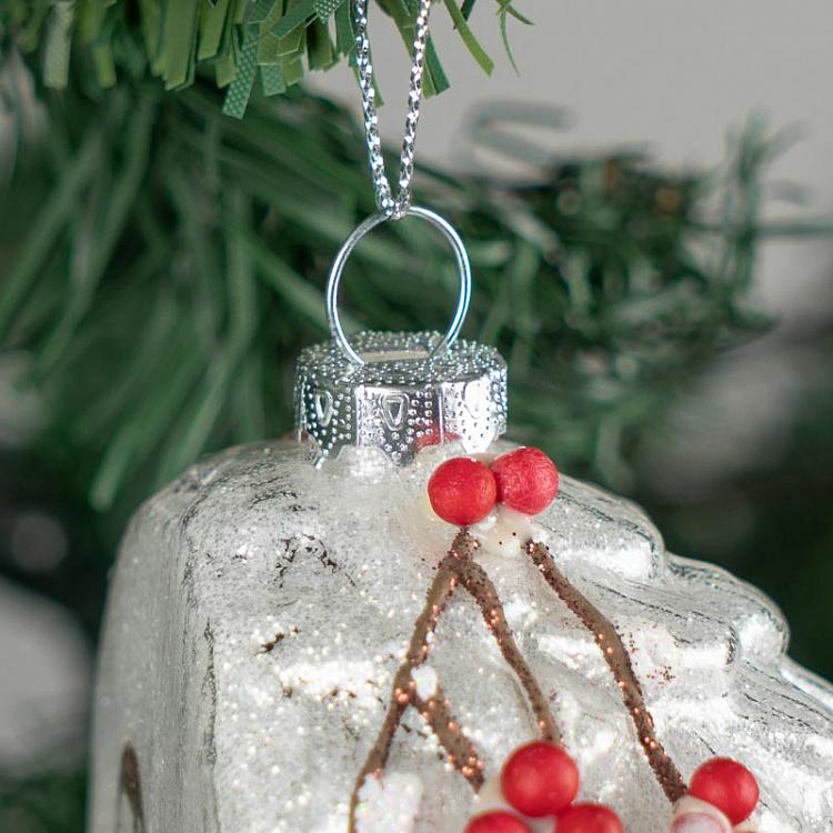 Ёлочная игрушка Белая шишка с птичкой Glass Bird Scene Pinecone White 12 cm