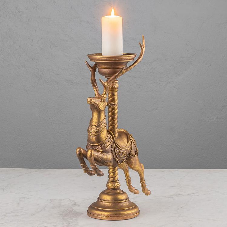 Подсвечник Олень-карусель Antique Carousel Deer Candle Holder Gold