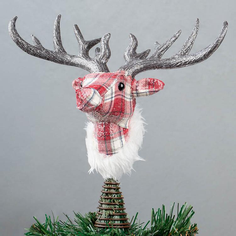 Верхушка на ёлку Голова оленя тартан Fabric Tartan Deer Head Tree Topper Red 33 cm
