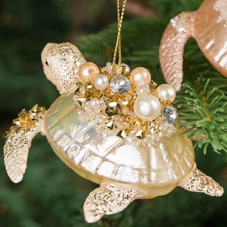 Набор из двух ёлочных игрушек Кремовая и розовая черепахи Set Of 2 Glass Turtles Cream Pink 9,5 cm
