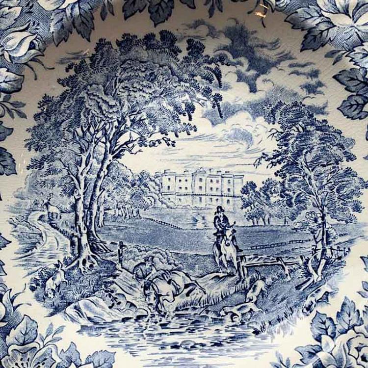 Винтажная тарелка белая с голубым мотивом 18, L Vintage Plate Blue White Large 18