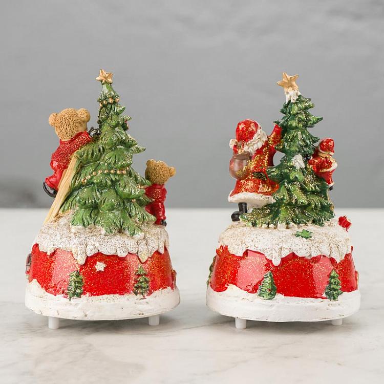 Набор из двух музыкальных статуэток Мишка и Санта Set Of 2 Music Boxes Bear And Santa 16 cm