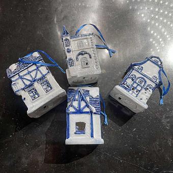 Set Of 4 Xmas Blue Led Houses 8 cm discount