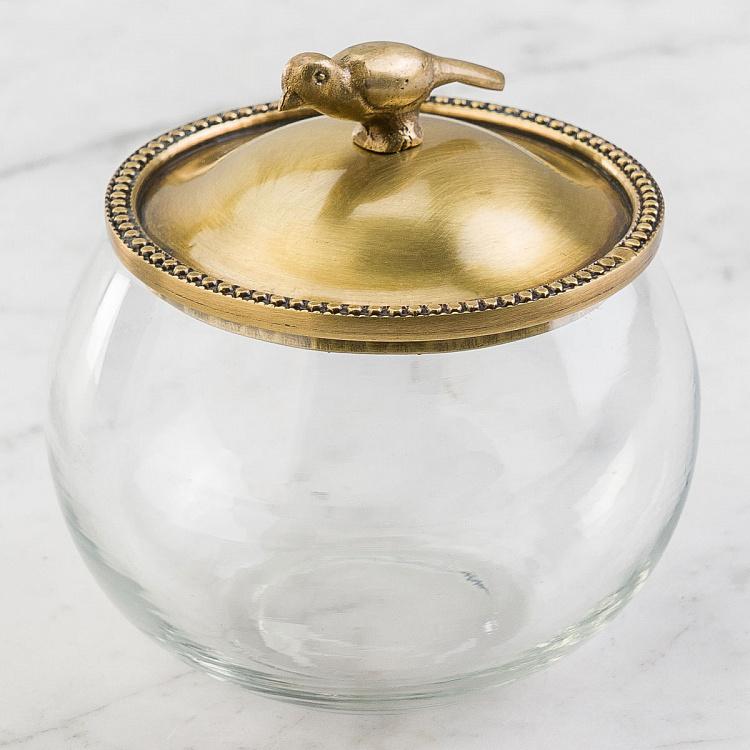 Ёмкость для хранения с латунной птичкой на крышке Glass Box With Brass Bird Lid
