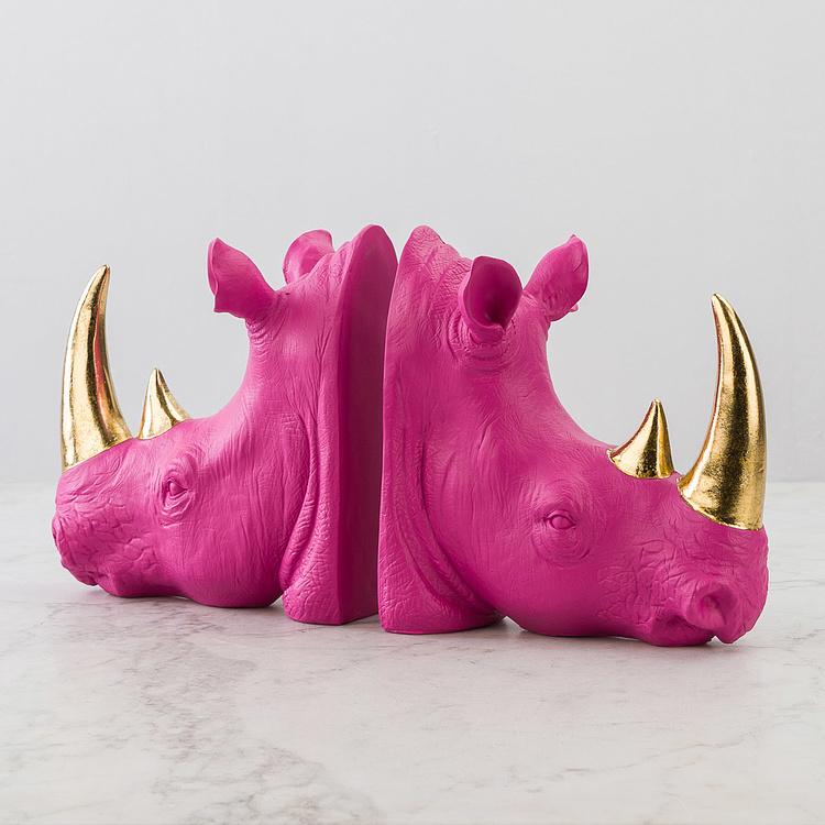 Набор из двух держателей для книг Пурпурные носороги Bookend Rhinos Magenta