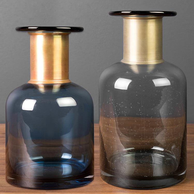 Синяя ваза с золотым горлышком Pharmacy Bottle With Gold Detail Blue