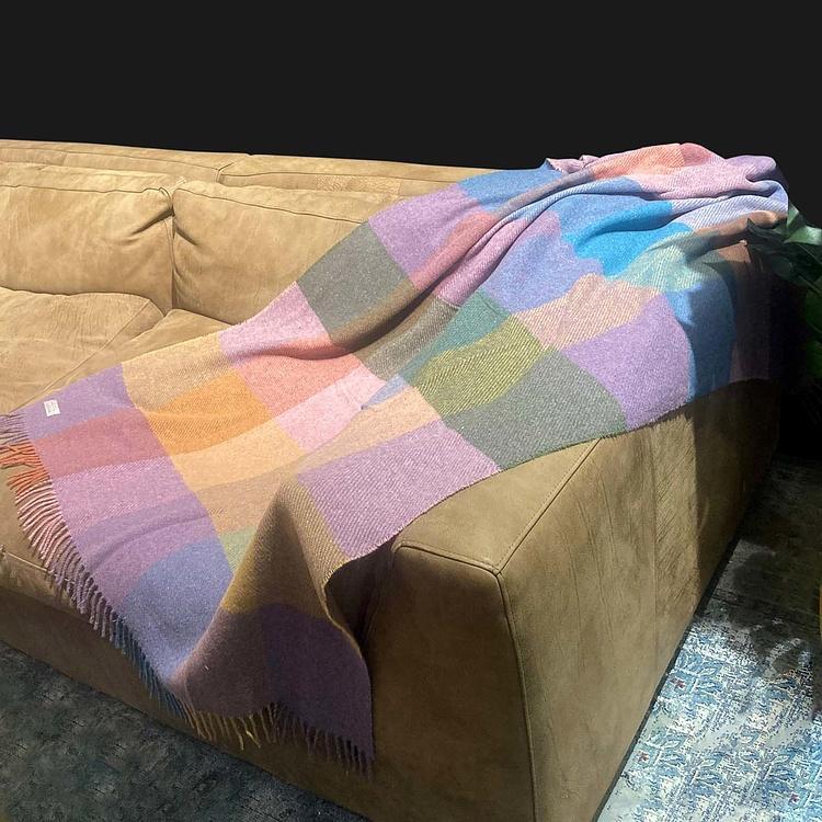 Шерстяной плед Арекипа в бордовую, голубую и жёлтую клетку, 120x180 см Arequipa Plaid Wine Blue Yellow 120x180 cm