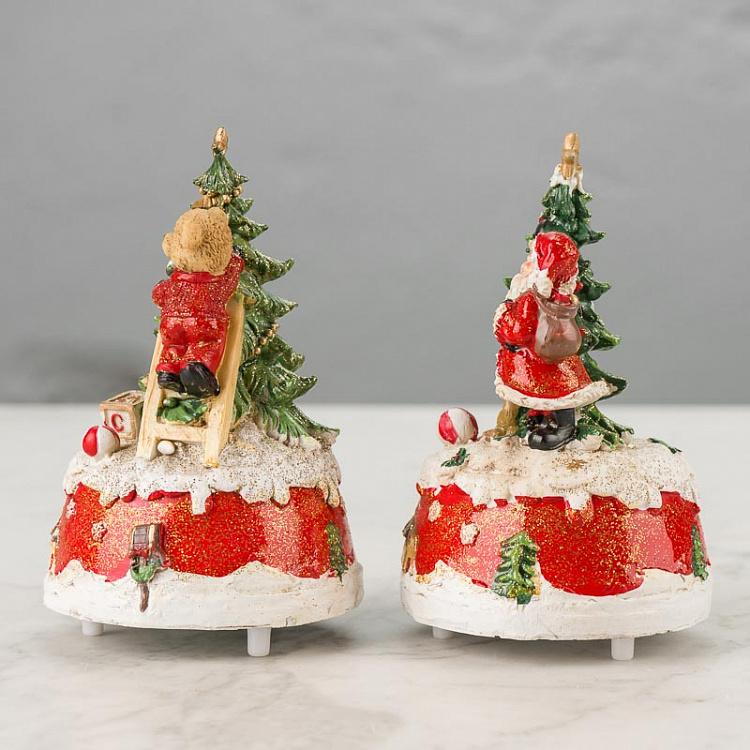 Набор из двух музыкальных статуэток Мишка и Санта Set Of 2 Music Boxes Bear And Santa 16 cm