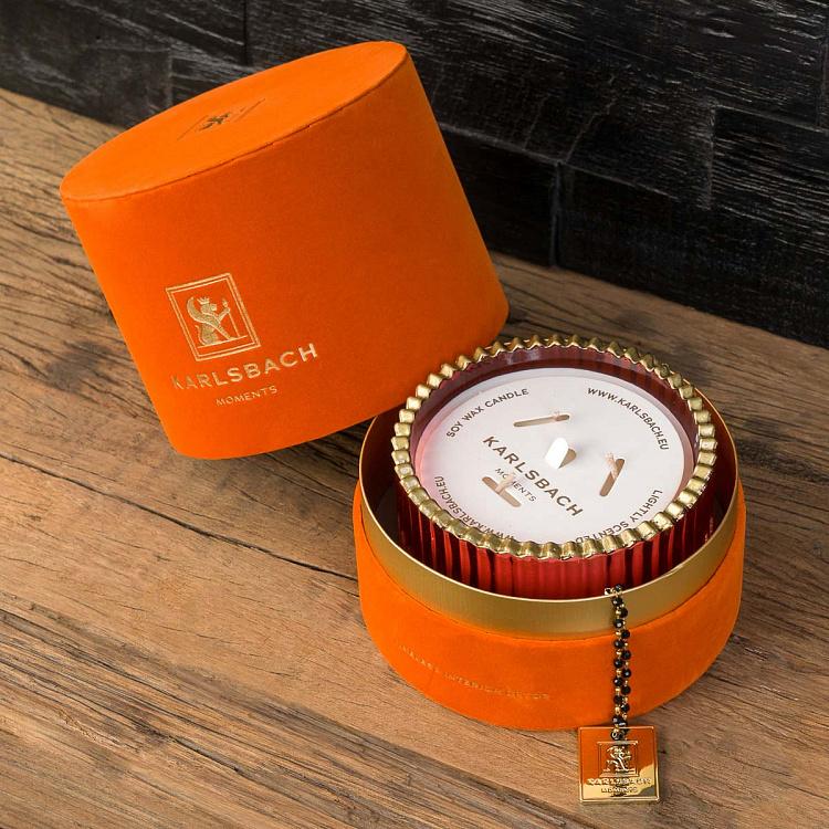 Аромасвеча в красном рифлёном стакане Фиолетоволистная роза, S Aroma Candle In Red Striped Glass Berry Rose Small