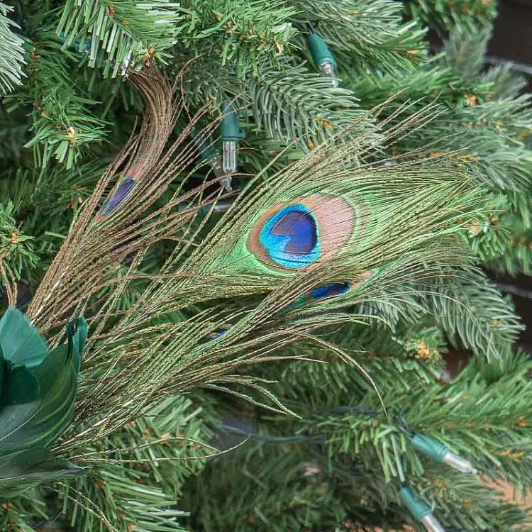 Ёлочная игрушка Павлин на прищепке Feather Open Tail Peacock On Clip Green/Blue 25,5 cm