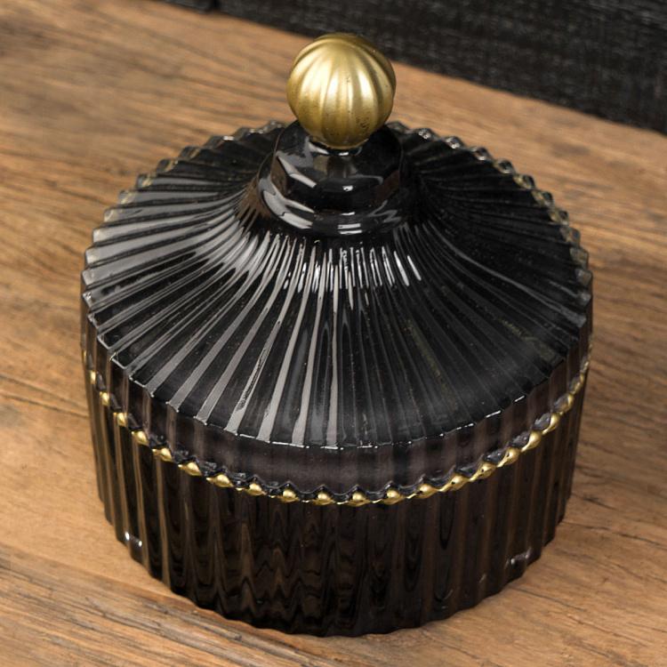 Аромасвеча в чёрном рифлёном стакане Блу Колье Дрифтвуд, L Aroma Candle In Black Striped Glass Blue Collier Driftwood Large