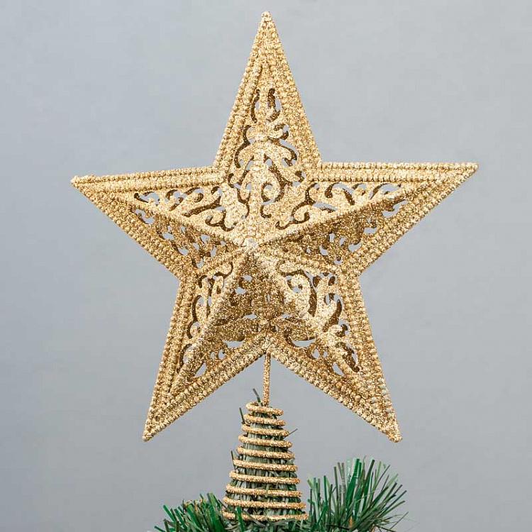 Верхушка на ёлку Звезда с блёстками филигрань Glitter Filigree Star Tree Topper Gold 26,5 cm