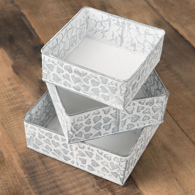 Набор из трёх коробочек Сердечки Set Of 3 Pots Motif Petits Coeurs Metal Gris