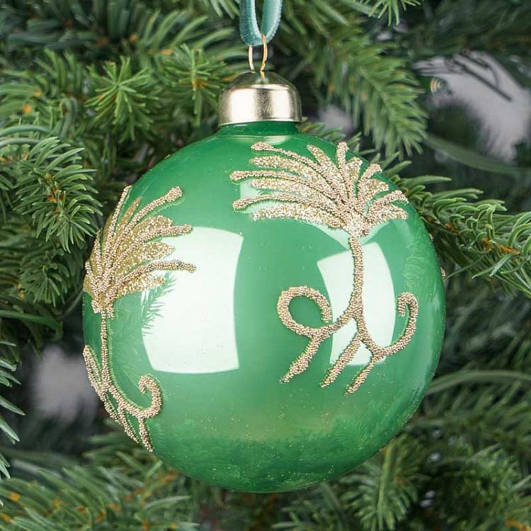 Ёлочная игрушка Зелёный шар с золотым узором Gold Pattern Ball Green 8 cm
