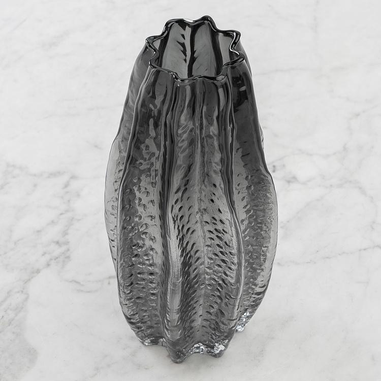 Серая ваза Карамбола, L Carambola Shape Grey Glass Vase Large