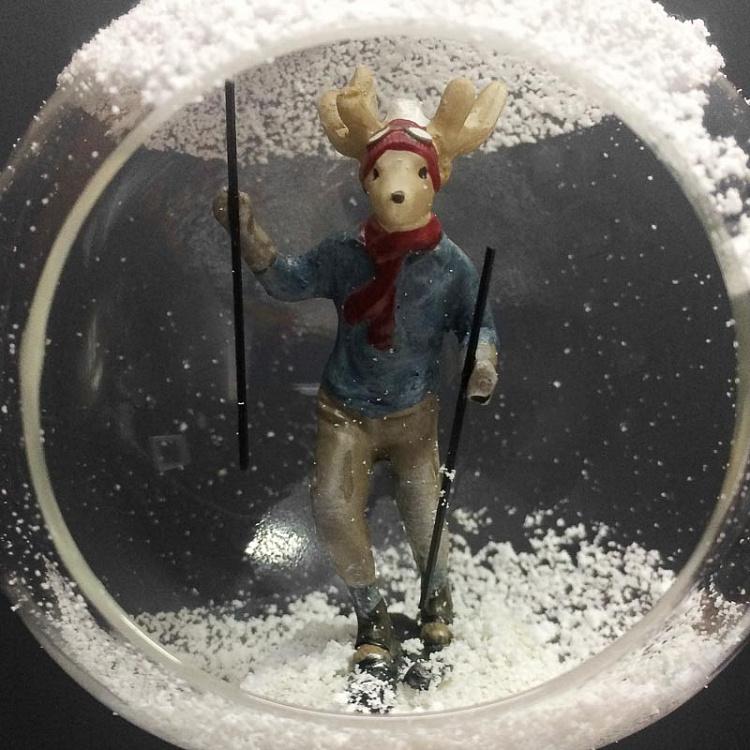 Набор из двух ёлочных шаров Лыжники-олени дисконт1 Set Of 2 Xmas Skiing Deers Blue/Blue 10 cm discount1