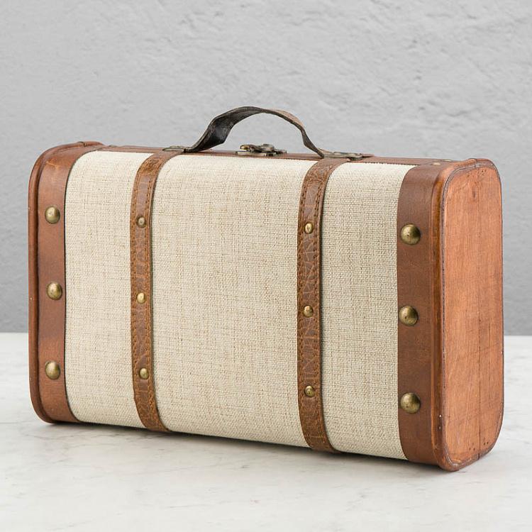 Набор из двух бежевых декоративных чемоданов Set Of 2 Wood Fabric Suitcase Boxes Cream