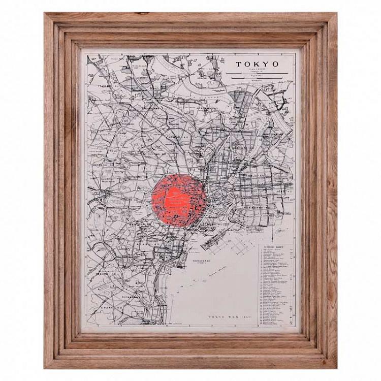 Картина-принт Карта Токио, рама из высветленного дуба Classic Map Tokyo, Weathered Oak