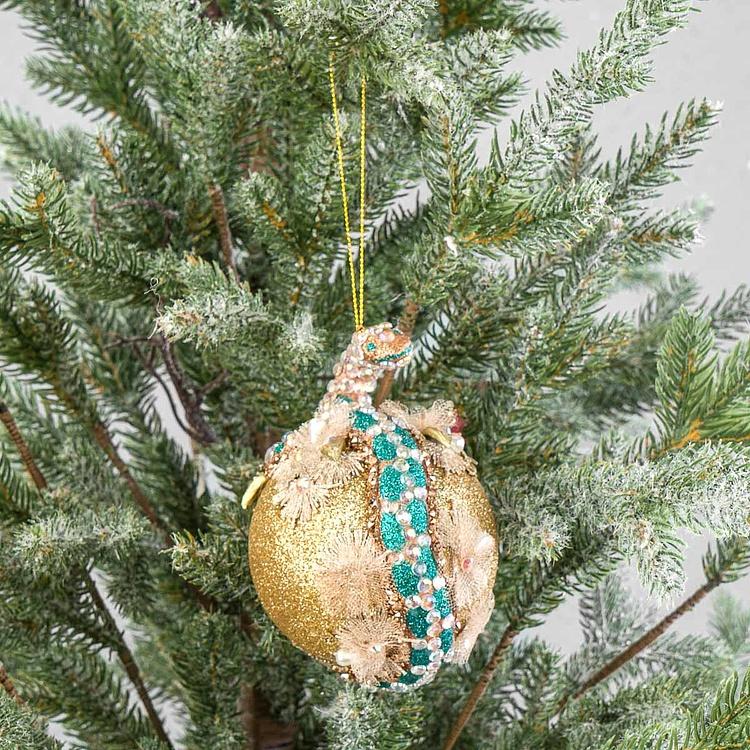 Ёлочная игрушка Змея вокруг шара Jewel Snake Wrapped Around Ball Gold 13 cm