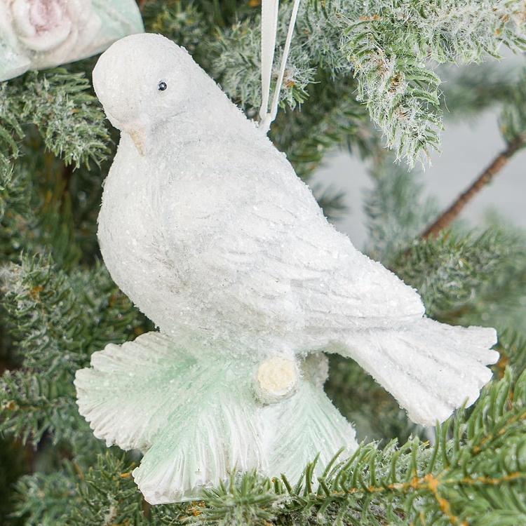 Набор из трёх ёлочных игрушек Белые голубки с розами Set Of 3 Ice Doves With Roses White 11,5 cm