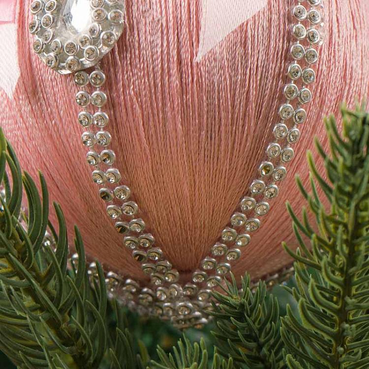 Светло-розовый ёлочный шар с серебряным орнаментом и бантом Silver Pattern And Bow Ball Light Pink 10 cm