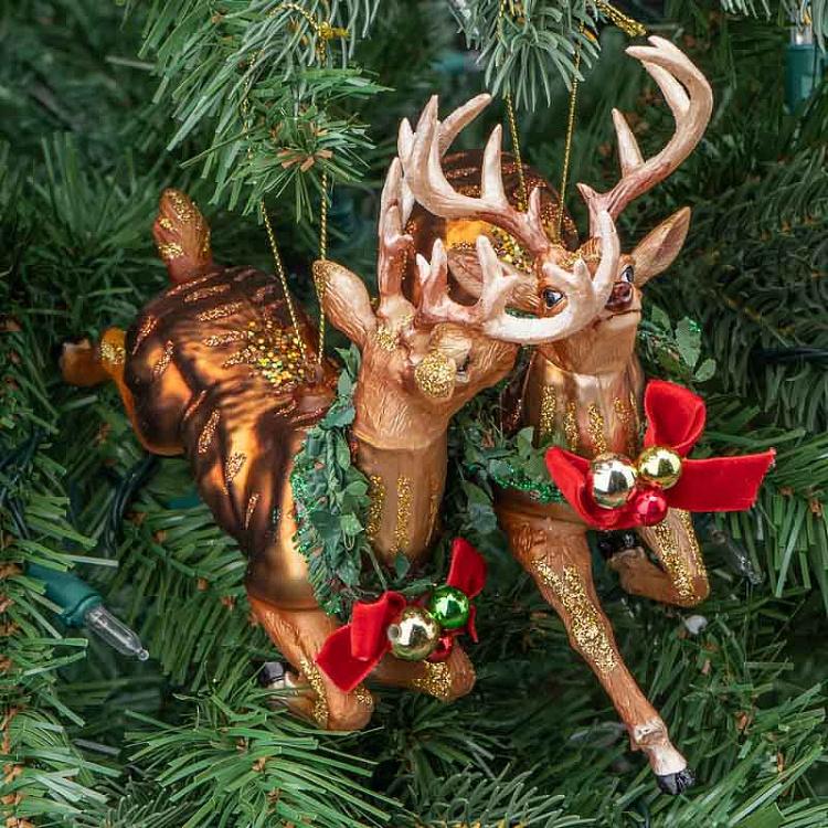 Набор из двух ёлочных игрушек Олени в прыжке Set Of 2 Glass Jumping Xmas Deers Brown 17,5 cm