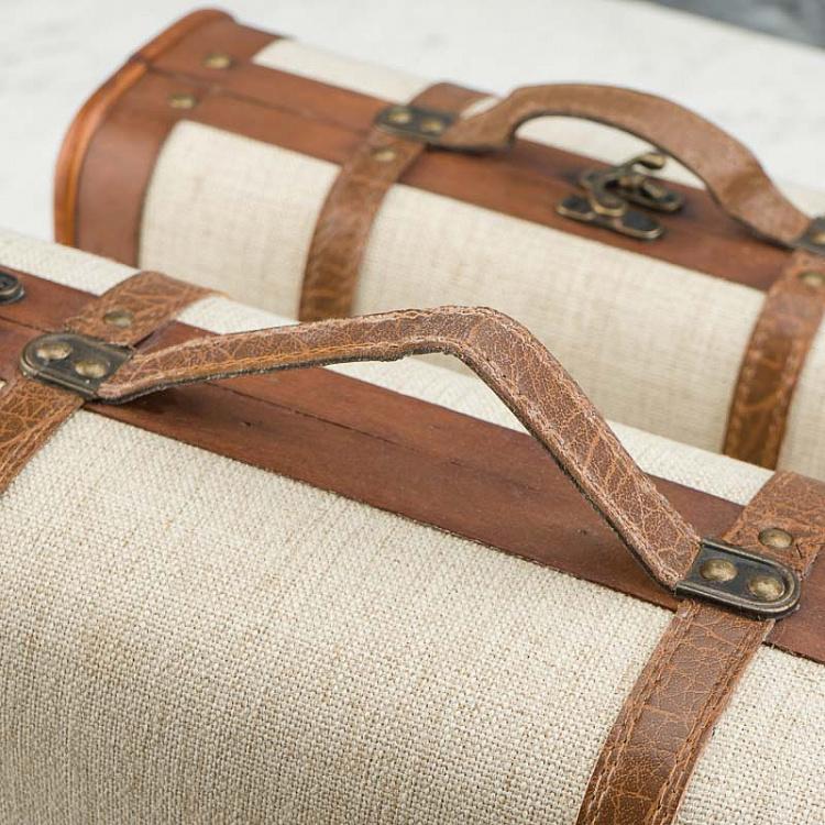 Набор из двух бежевых декоративных чемоданов Set Of 2 Wood Fabric Suitcase Boxes Cream