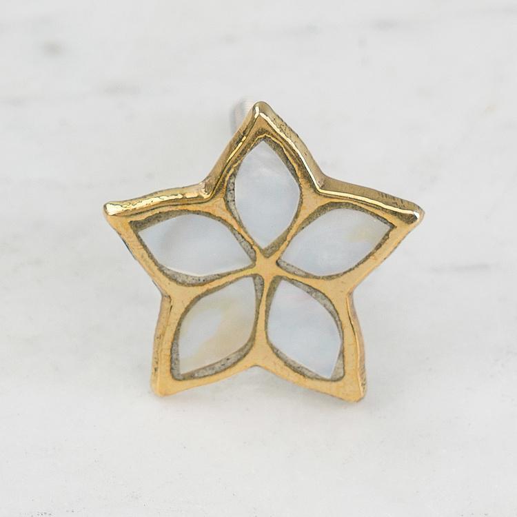 Мебельная ручка Звезда с перламутровой инкрустацией Star Brass Pearl Knob