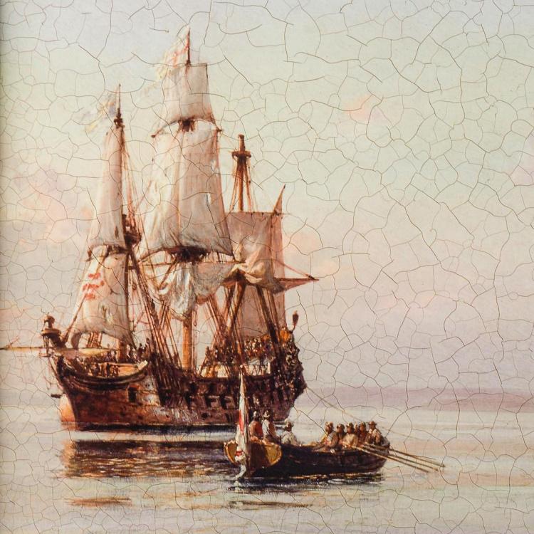 Картина-олеография в чёрно-золотой раме Сэр Фрэнсис Дрейк на борту Мести Sir Francis Drake On Board The Revenge, ANTB Frame