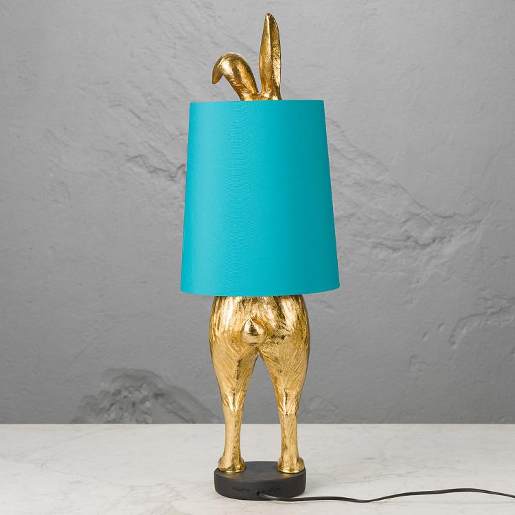 Настольная лампа Робкий кролик с бирюзовым абажуром Table Lamp Hiding Bunny Turquoise