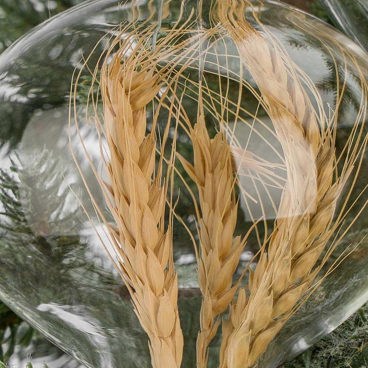 Набор из трёх ёлочных игрушек с колосьями внутри Set Of 3 Glass Dried Ear Of Corn Ball Clear 10 cm