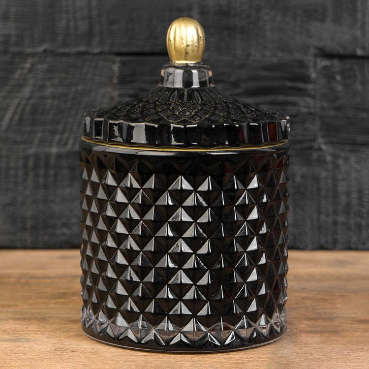 Аромасвеча в чёрном фасетном стакане Блу Колье Дрифтвуд, S Aroma Candle In Black Faceted Glass Blue Collier Driftwood Small