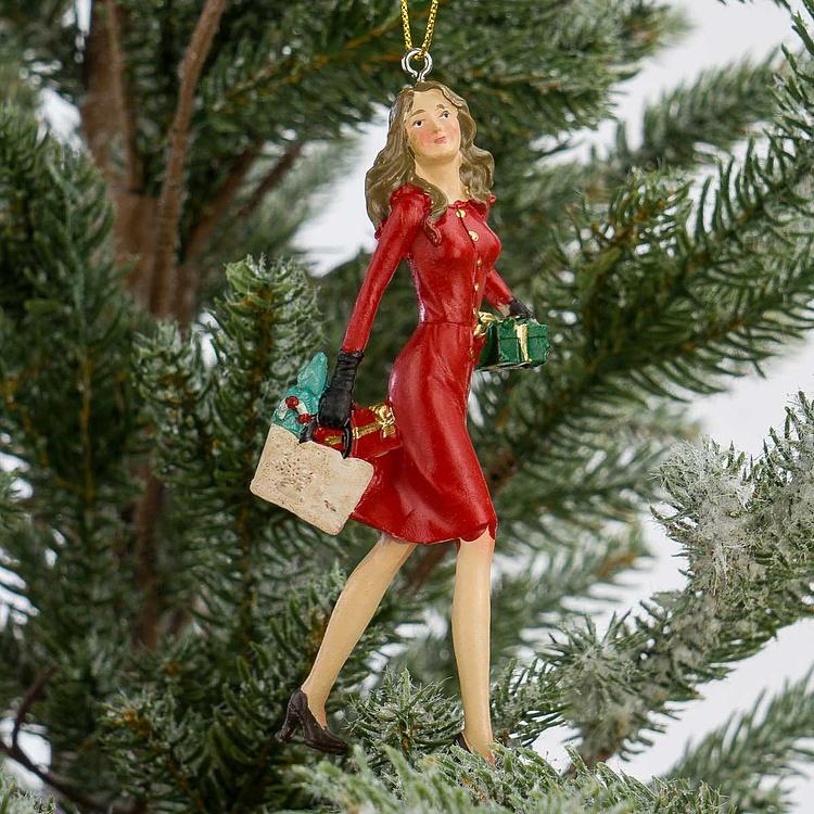 Набор из двух ёлочных игрушек Леди с покупками Set Of 2 Xmas Shopping Ladies 11,5 cm