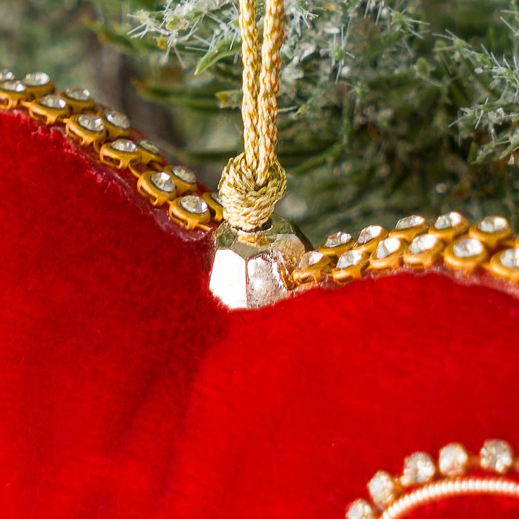 Ёлочная игрушка Бархатное красное сердце с цветочным узором Beads Pattern Velvet Heart Red 12 cm