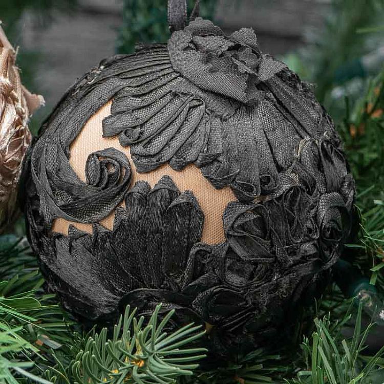 Набор из двух ёлочных шаров из ткани Цветы Set Of 2 Fabric 3D Flower Balls Black/Champagne 10 cm