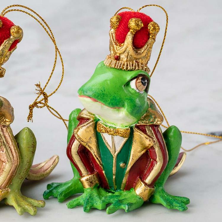 Набор из трёх ёлочных игрушек Принцы-Лягушки Set Of 3 Dressed Frog Princes Green 10,5 cm