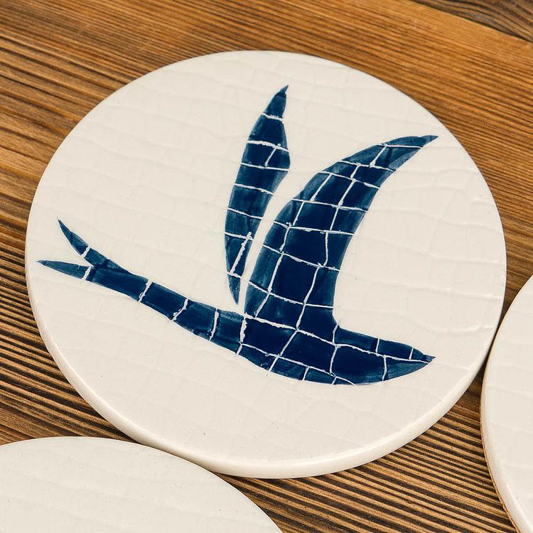 Набор из четырёх подставок под стаканы Синие ласточки Set Of 4 Mosaic Bird Coasters