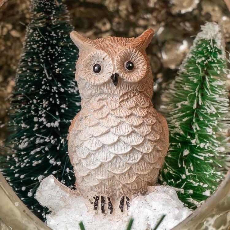 Набор из двух ёлочных игрушек Олени и сова в открытой шишке Set Of 2 Glass Deer And Owl In Open Pinecones Brown 10 cm