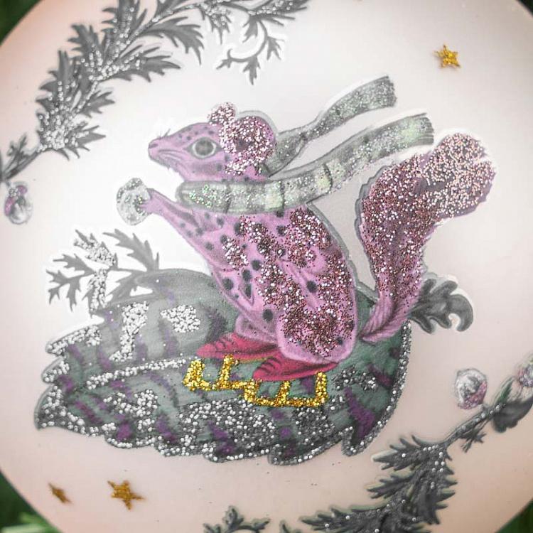 Набор из трёх ёлочных шаров Лесные жители Set Of 3 Glass Silvis Mice And Woods Balls Cream/Green 12 cm