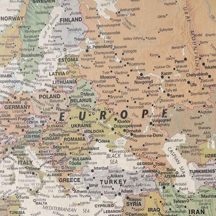 Винтажная картина-принт из четырёх частей Карта мира Set Of 4 Panels Wood Vintage Worldmap