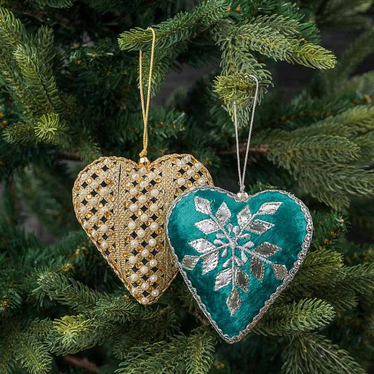 Ёлочная игрушка Чёрно-золотое сердце с жемчужинами Heart With Pearls Black Gold 12 cm