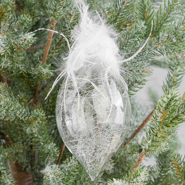 Набор из трёх прозрачных ёлочных игрушек с перьями сверху Set Of 3 Glass Plume Top Thread Ball Clear 8 cm