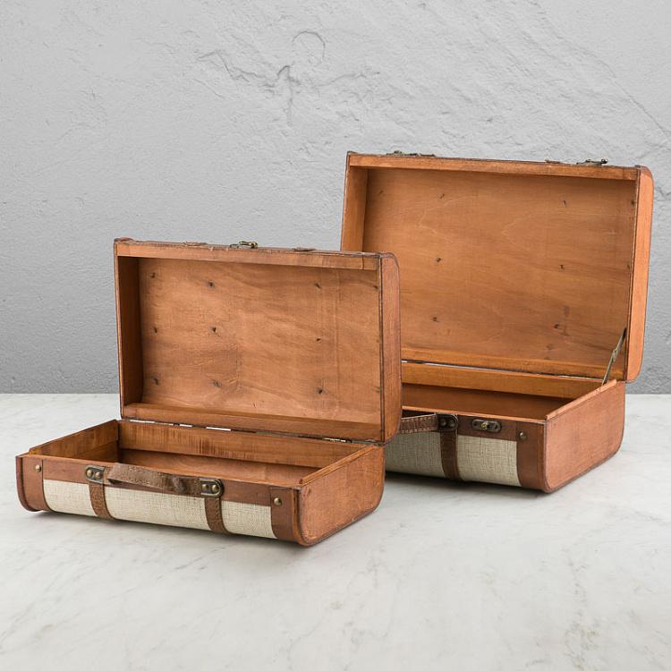 Набор из двух бежевых декоративных чемоданов Set Of 2 Wood Fabric Suitcase Boxes Cream